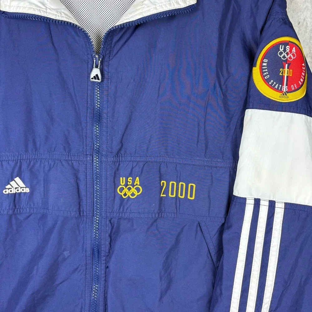 Vintage Adidas USA 2000 Olympic Windbreaker Jacket Medium Navy Blue Red White‎